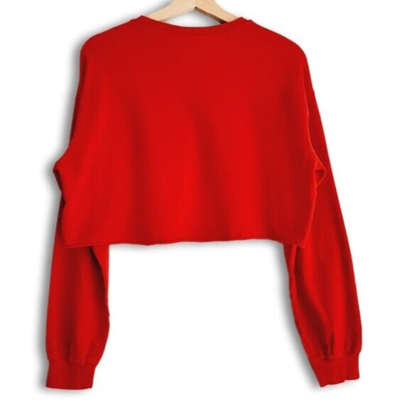 Divided by H&M | 1990 Gold Lion Print Crop Long Slv Crewneck Pullover Top Red M - Picture 10 of 16